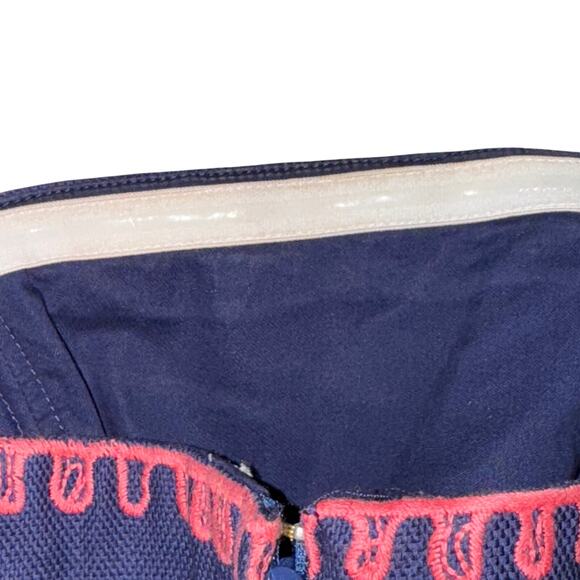Lilly Pulitzer Bowen Strapless Dress Women 2 Navy Basket Weave Coral Embroidered - Picture 4 of 7